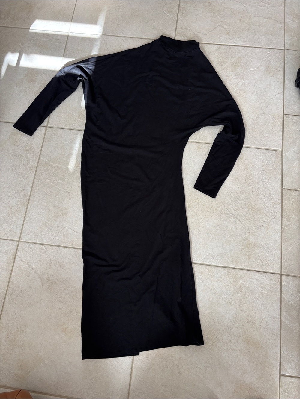 MARCELLA NYC Black Long-Sleeve Midi Sheath Dress with Asymmetric Top